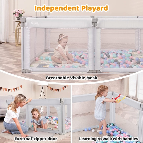 Dripex Foldable Baby Playpen in Light Grey - Picture 3 of 13